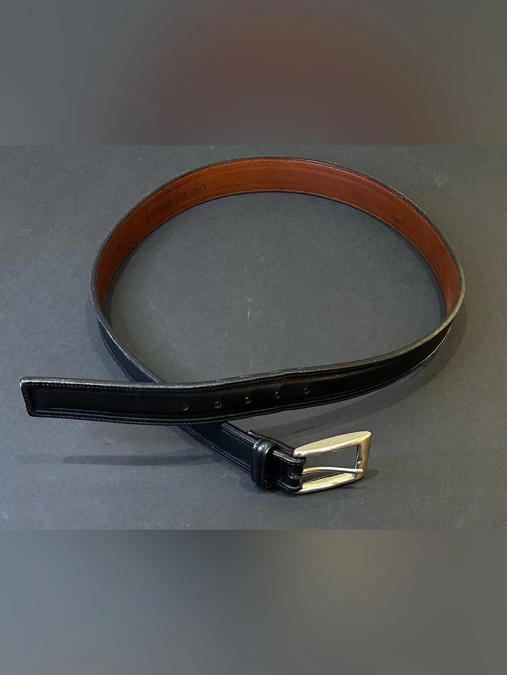 VTG 1980s-90s Johnston & Murphy High-End Black Leather Dress Belt 40